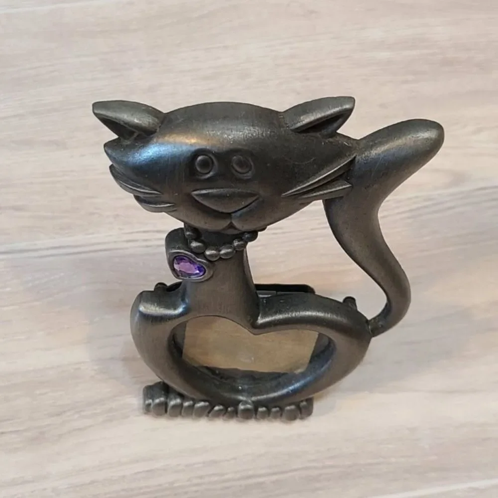 Metal Cat Picture Frame Silver Pewter Holder Purple Heart Accent Pet Decor Gift